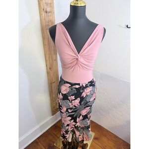 Body Central Pink Twist Front Top & Floral Midi Skirt 2-Piece Set Medium Y2K